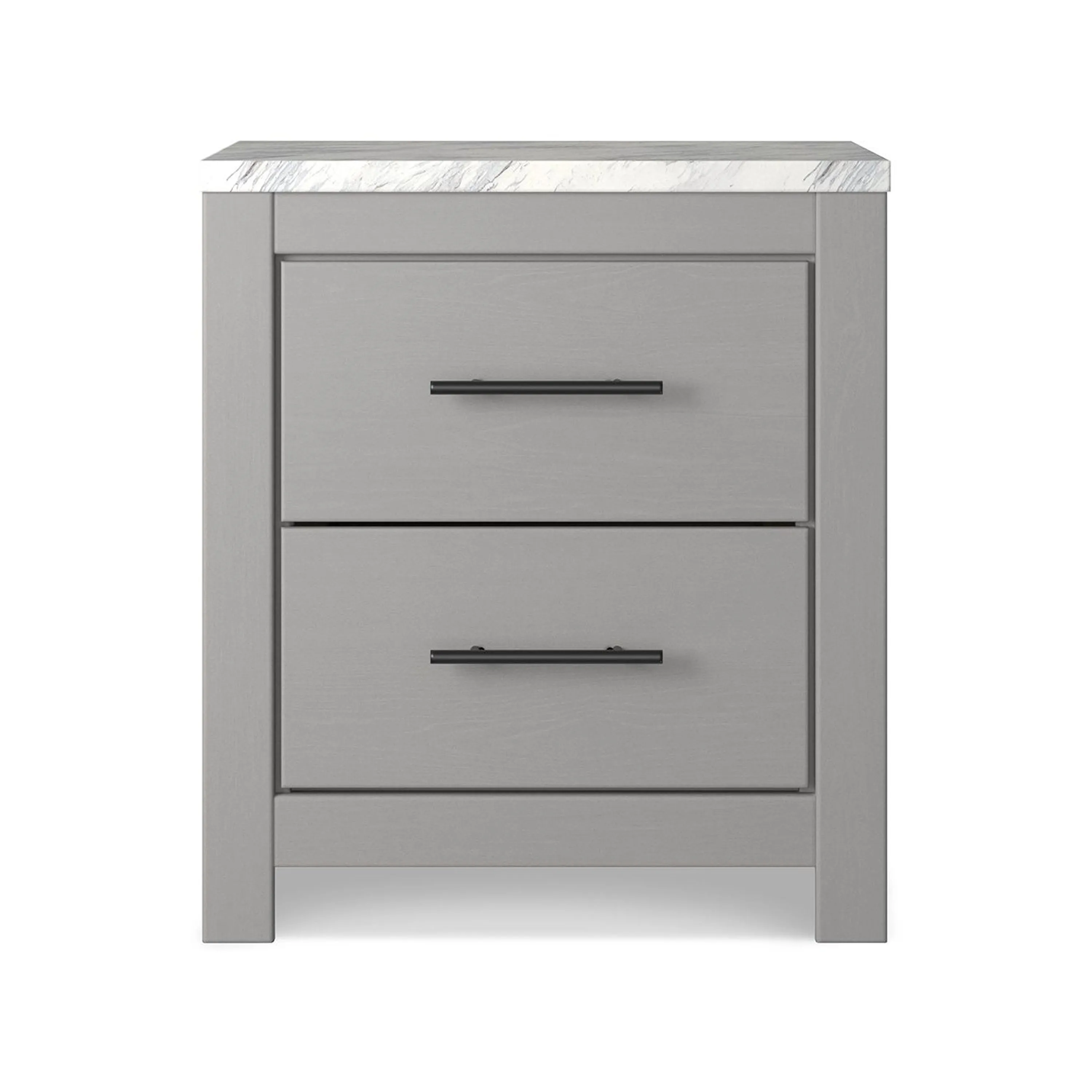 Finley 25 Inch Rustic Wood Nightstand, 2 Drawer, Marble Top, Gray, White By Casagear Home