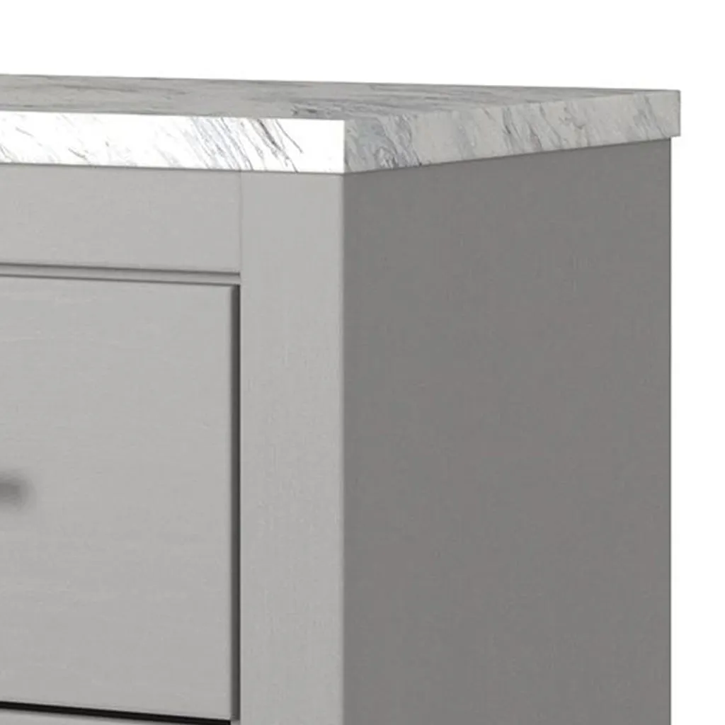 Finley 25 Inch Rustic Wood Nightstand, 2 Drawer, Marble Top, Gray, White By Casagear Home
