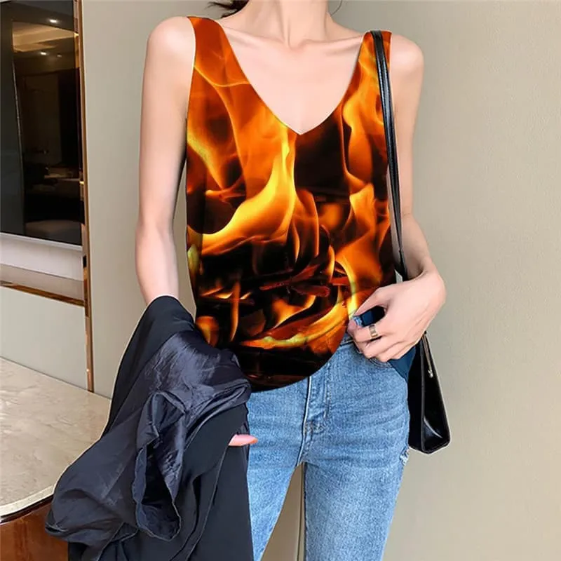 Flame Tank-Top women Harajuku Funny Top Street Vest Printed Womens Clothing