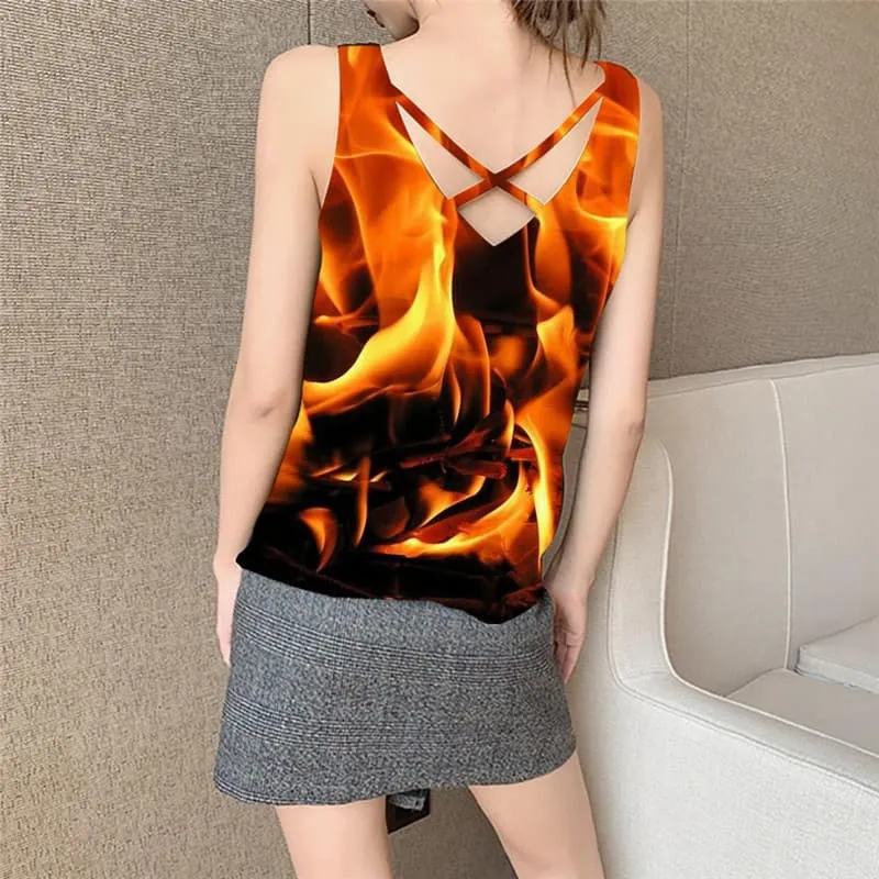 Flame Tank-Top women Harajuku Funny Top Street Vest Printed Womens Clothing