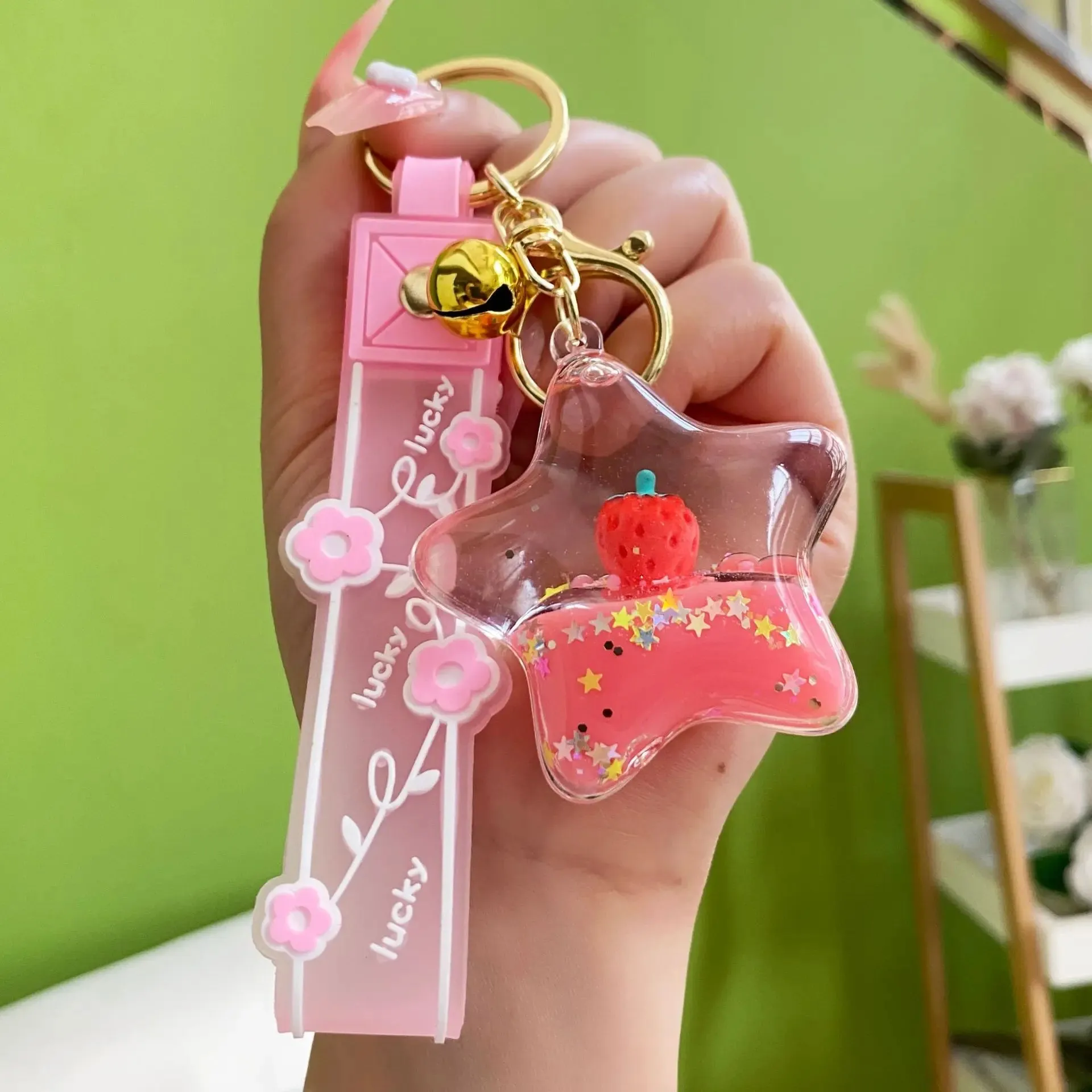 Floating Strawberry Glitter Quicksand Keychain