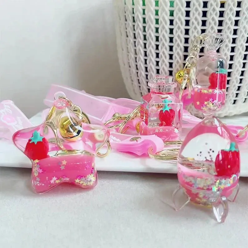 Floating Strawberry Glitter Quicksand Keychain