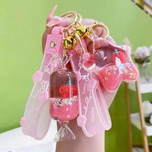 Floating Strawberry Glitter Quicksand Keychain