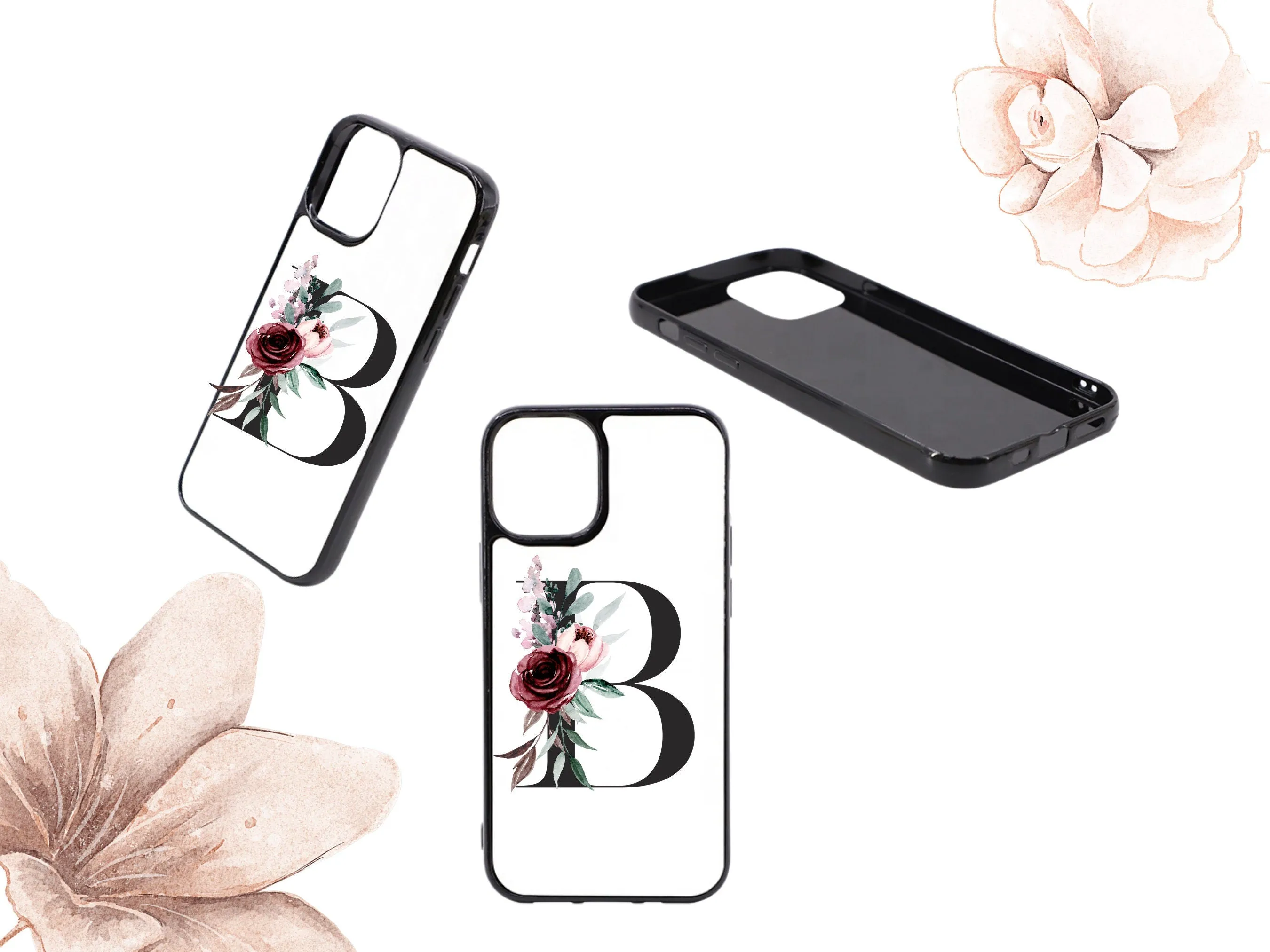 Floral initial iPhone 12 Pro Max Case, Personalized Names Custom Phone Case Cover, IPhone 12 Case,