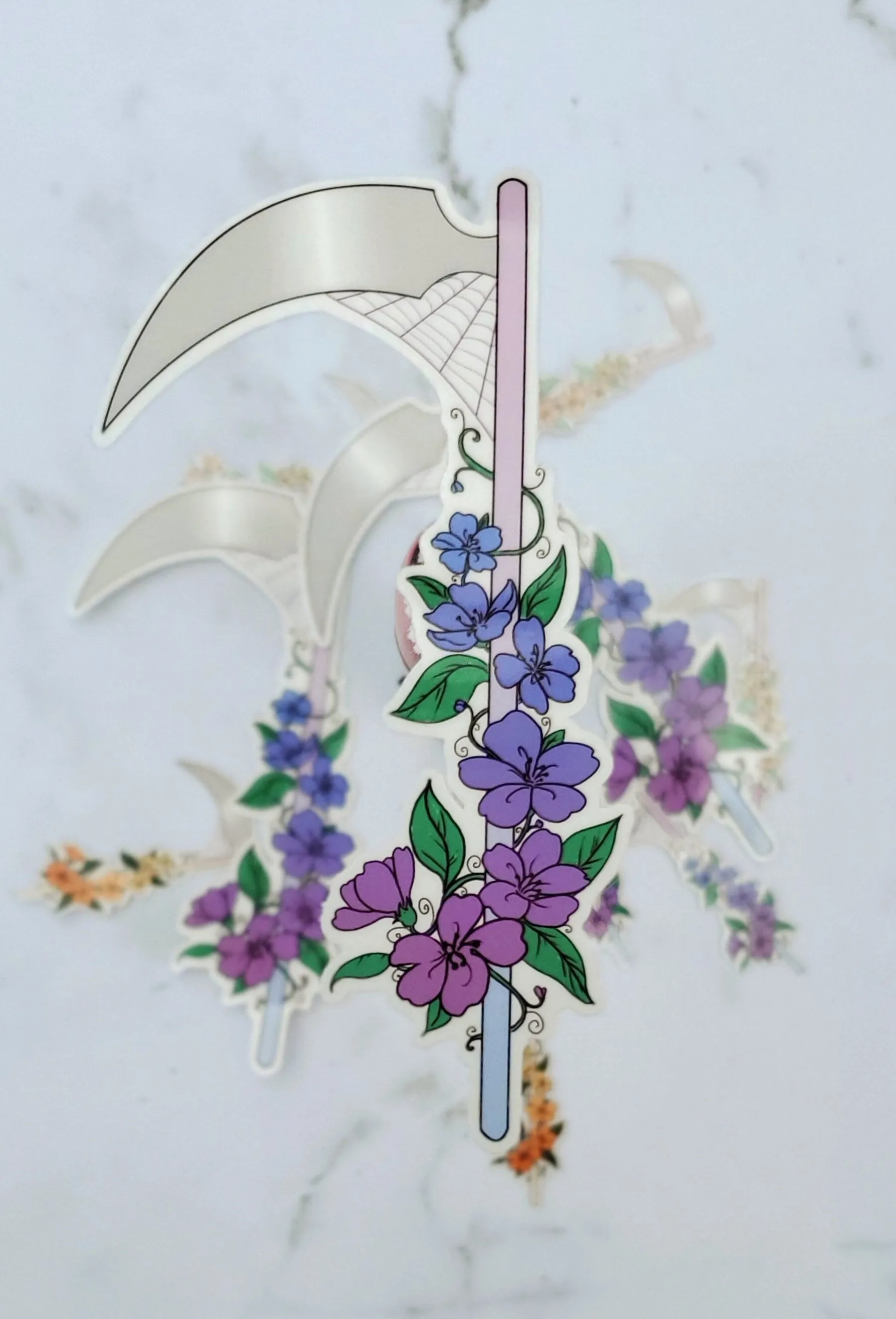 Floral Scythe Blue Sticker