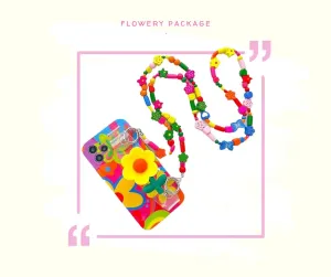 Flowery collection:Mobile iPhone 15 Pro Max protective case with wrist strap and shoulder strap "lanyard"