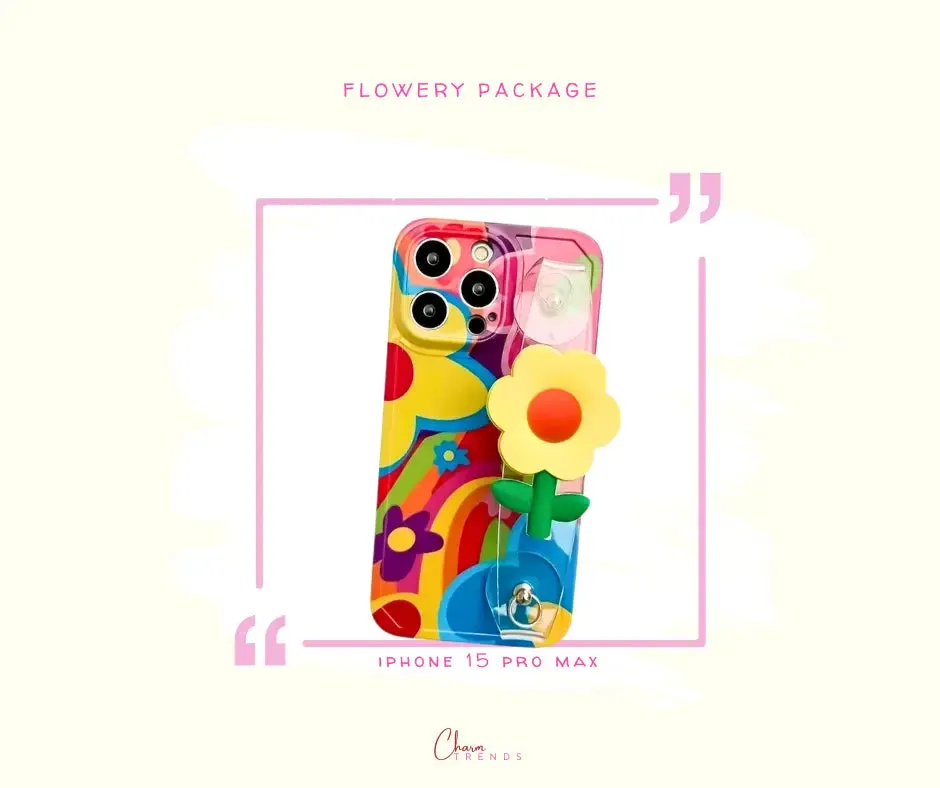 Flowery collection:Mobile iPhone 15 Pro Max protective case with wrist strap and shoulder strap "lanyard"