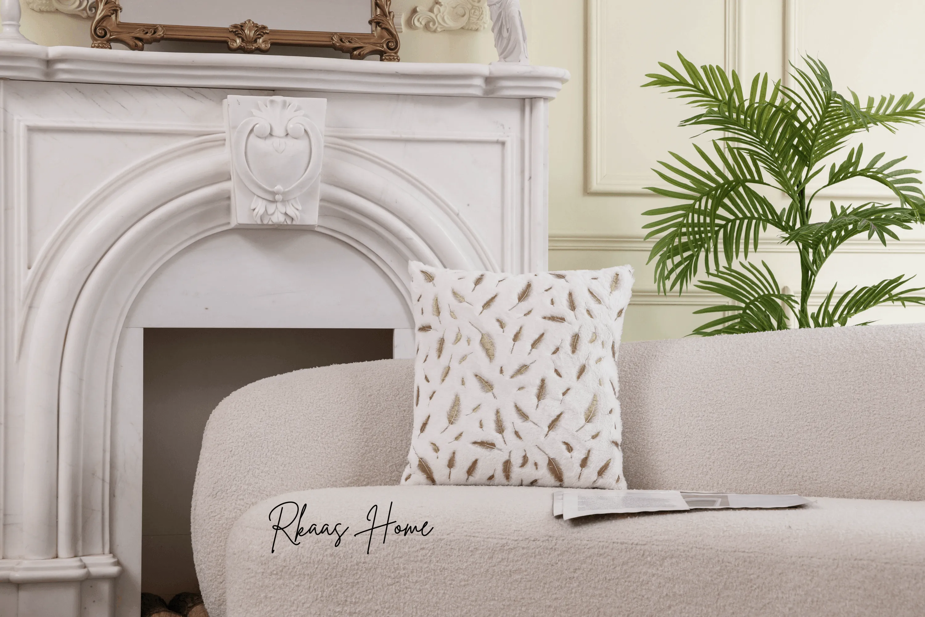 Fluffy Soft Plush Faux Fur with Gold Feathers Cushion Covers 45x45 CM