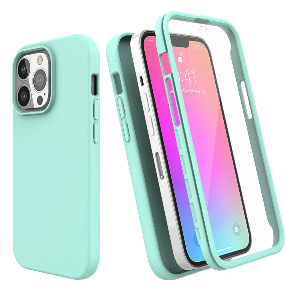 For Apple iPhone 12 Case with Built-in Screen Protector,Rugged PC Front Cover   Soft TPU Non-Slip Cover, Shockproof Full-Body Protective Case Cover - Teal