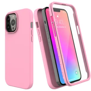 For Apple iPhone 12 Pro Max Case with Built-in Screen Protector,Rugged PC Front Cover   Soft TPU Non-Slip Cover, Shockproof Full-Body Protective Case Cover - Pink