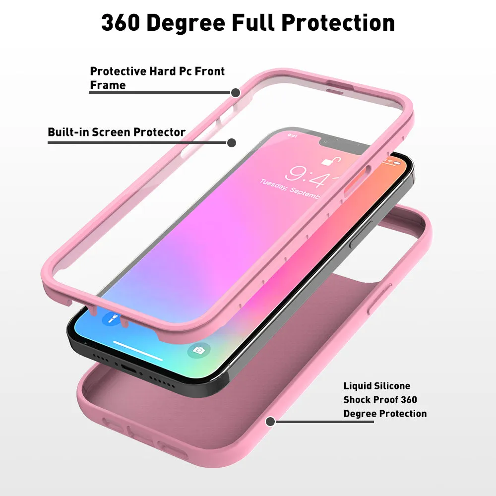 For Apple iPhone 12 Pro Max Case with Built-in Screen Protector,Rugged PC Front Cover   Soft TPU Non-Slip Cover, Shockproof Full-Body Protective Case Cover - Pink