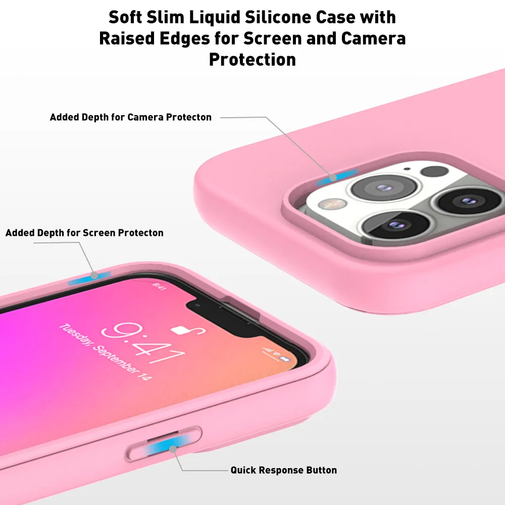 For Apple iPhone 13 Pro Case with Built-in Screen Protector,Rugged PC Front Cover   Soft TPU Non-Slip Cover, Shockproof Full-Body Protective Case Cover - Pink