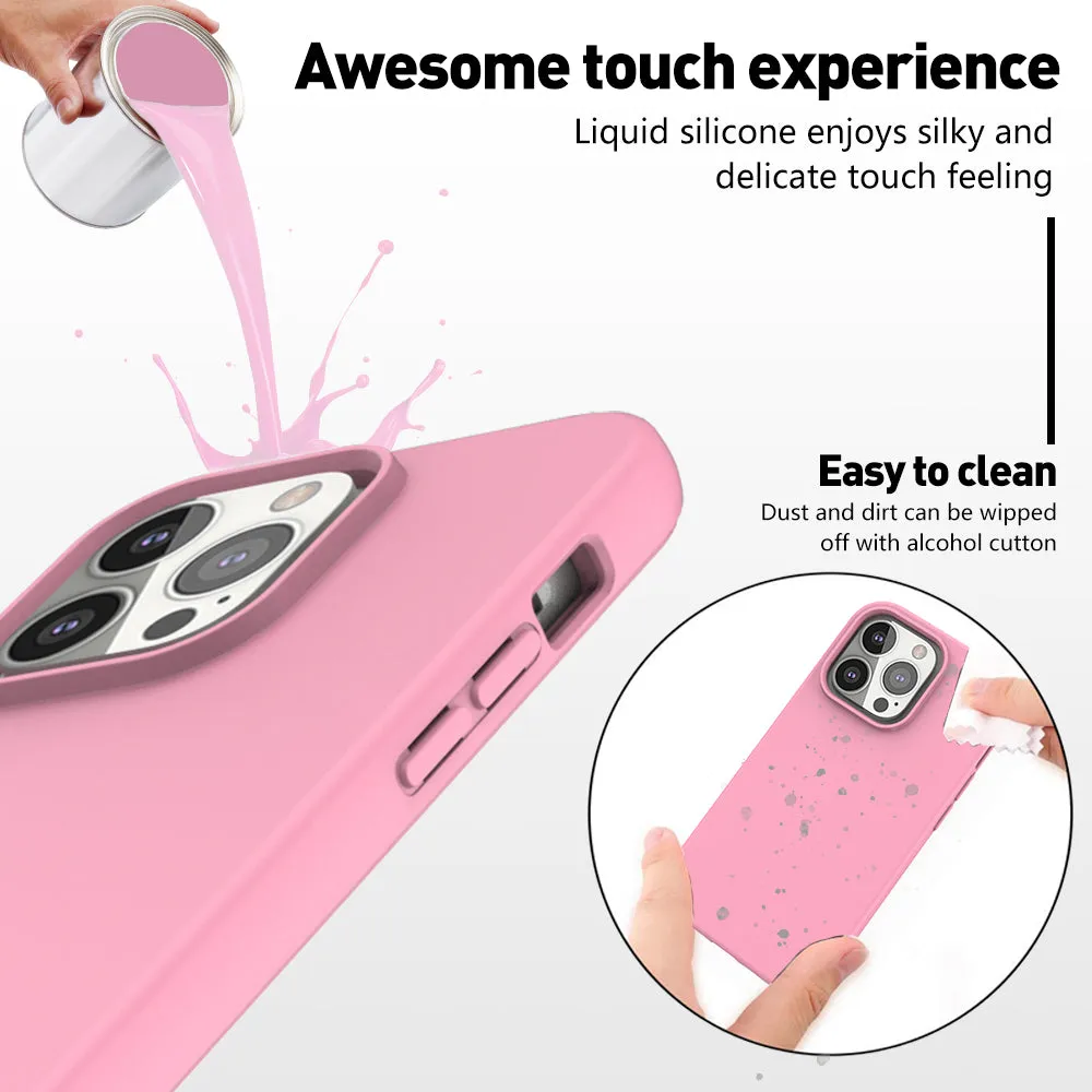 For Apple iPhone 13 Pro Case with Built-in Screen Protector,Rugged PC Front Cover   Soft TPU Non-Slip Cover, Shockproof Full-Body Protective Case Cover - Pink