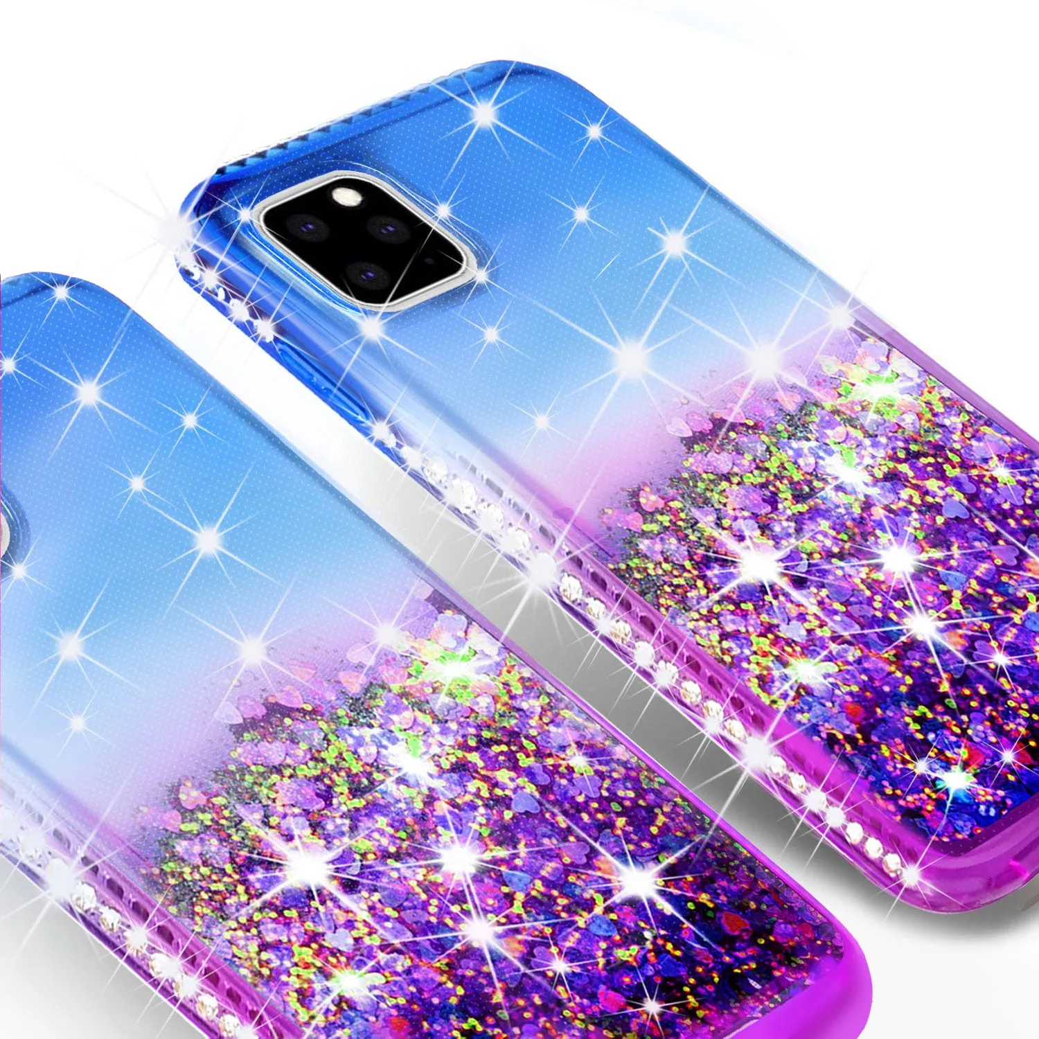 For Apple iPhone 13 Pro Max Case Liquid Glitter Phone Case Waterfall Floating Quicksand Bling Sparkle Cute Protective Girls Women Cover for iPhone 13 Pro Max W/Temper Glass -  (Blue/Purple Gradient)