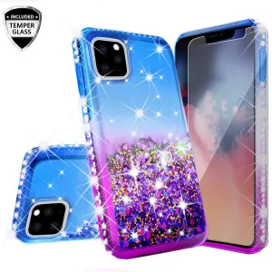 For Apple iPhone 13 Pro Max Case Liquid Glitter Phone Case Waterfall Floating Quicksand Bling Sparkle Cute Protective Girls Women Cover for iPhone 13 Pro Max W/Temper Glass -  (Blue/Purple Gradient)