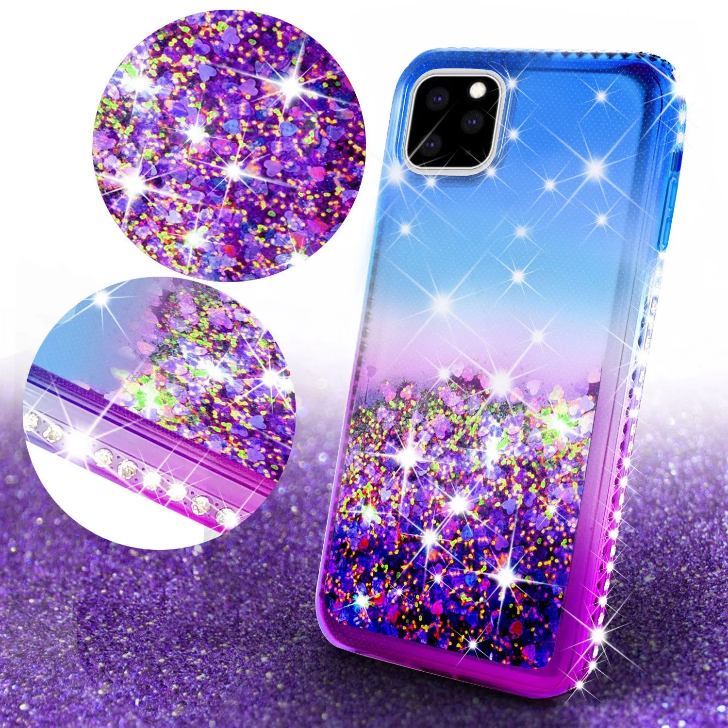 For Apple iPhone 13 Pro Max Case Liquid Glitter Phone Case Waterfall Floating Quicksand Bling Sparkle Cute Protective Girls Women Cover for iPhone 13 Pro Max W/Temper Glass -  (Blue/Purple Gradient)