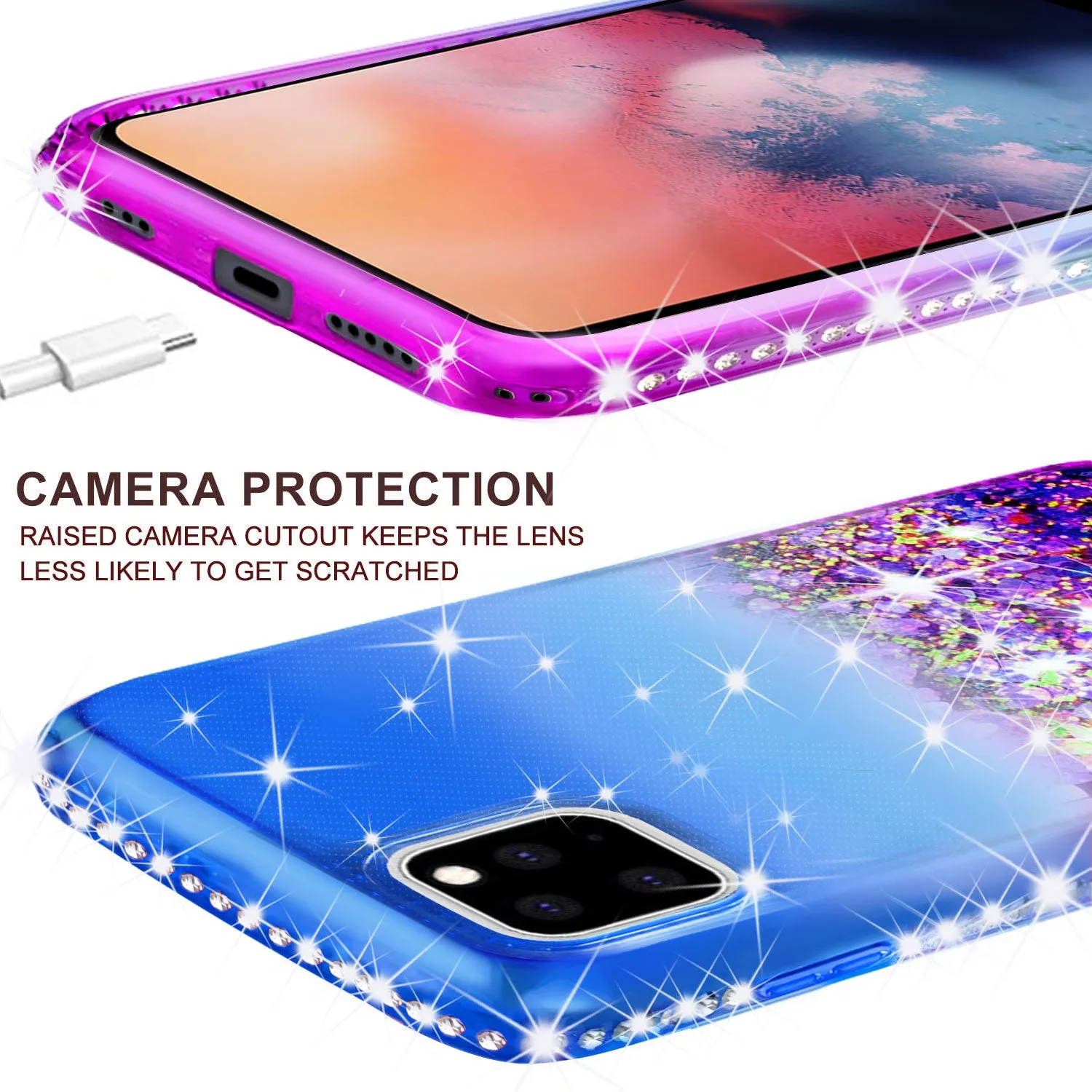 For Apple iPhone 13 Pro Max Case Liquid Glitter Phone Case Waterfall Floating Quicksand Bling Sparkle Cute Protective Girls Women Cover for iPhone 13 Pro Max W/Temper Glass -  (Blue/Purple Gradient)