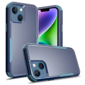 For Apple iPhone 14 3in1 Case Drop Resistant Defender Tradies Hybrid Armor Heavy Duty Rugged Shockproof Tough Cover (Blue)