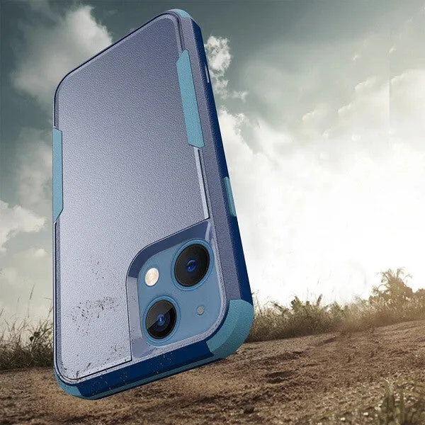 For Apple iPhone 14 3in1 Case Drop Resistant Defender Tradies Hybrid Armor Heavy Duty Rugged Shockproof Tough Cover (Blue)