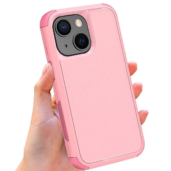 For Apple iPhone 14 3in1 Case Drop Resistant Defender Tradies Hybrid Armor Heavy Duty Rugged Shockproof Tough Cover (Pink)