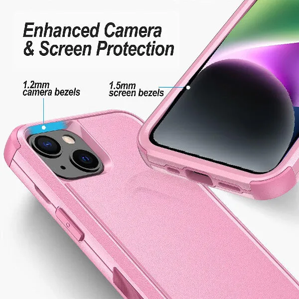 For Apple iPhone 14 3in1 Case Drop Resistant Defender Tradies Hybrid Armor Heavy Duty Rugged Shockproof Tough Cover (Pink)