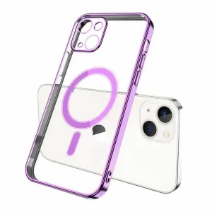 For Apple iPhone 14 Plus MagSafe Magnetic Case with HaloLock Shockproof Military Grade Protection Scratch Resistant Back Clear Protective Cover (Purple)