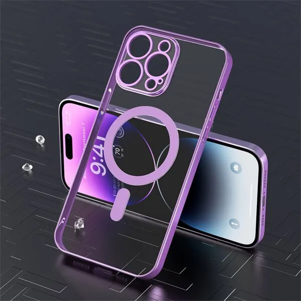 For Apple iPhone 14 Pro MagSafe Magnetic Case with HaloLock Shockproof Military Grade Protection Scratch Resistant Back Clear Protective Cover (Purple)