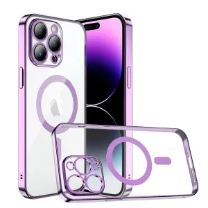 For Apple iPhone 14 Pro MagSafe Magnetic Case with HaloLock Shockproof Military Grade Protection Scratch Resistant Back Clear Protective Cover (Purple)