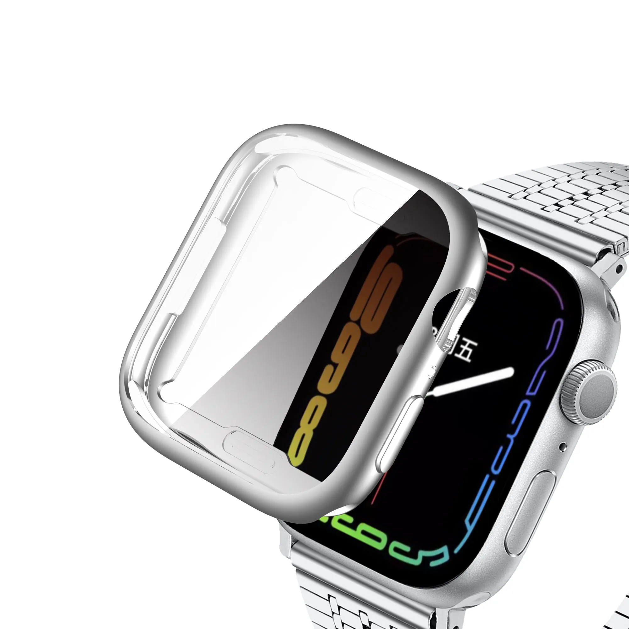 For Apple Watch iWatch Series 7 Full Soft Slim Case 41mm Cover Frame Protective TPU Soft - Silver