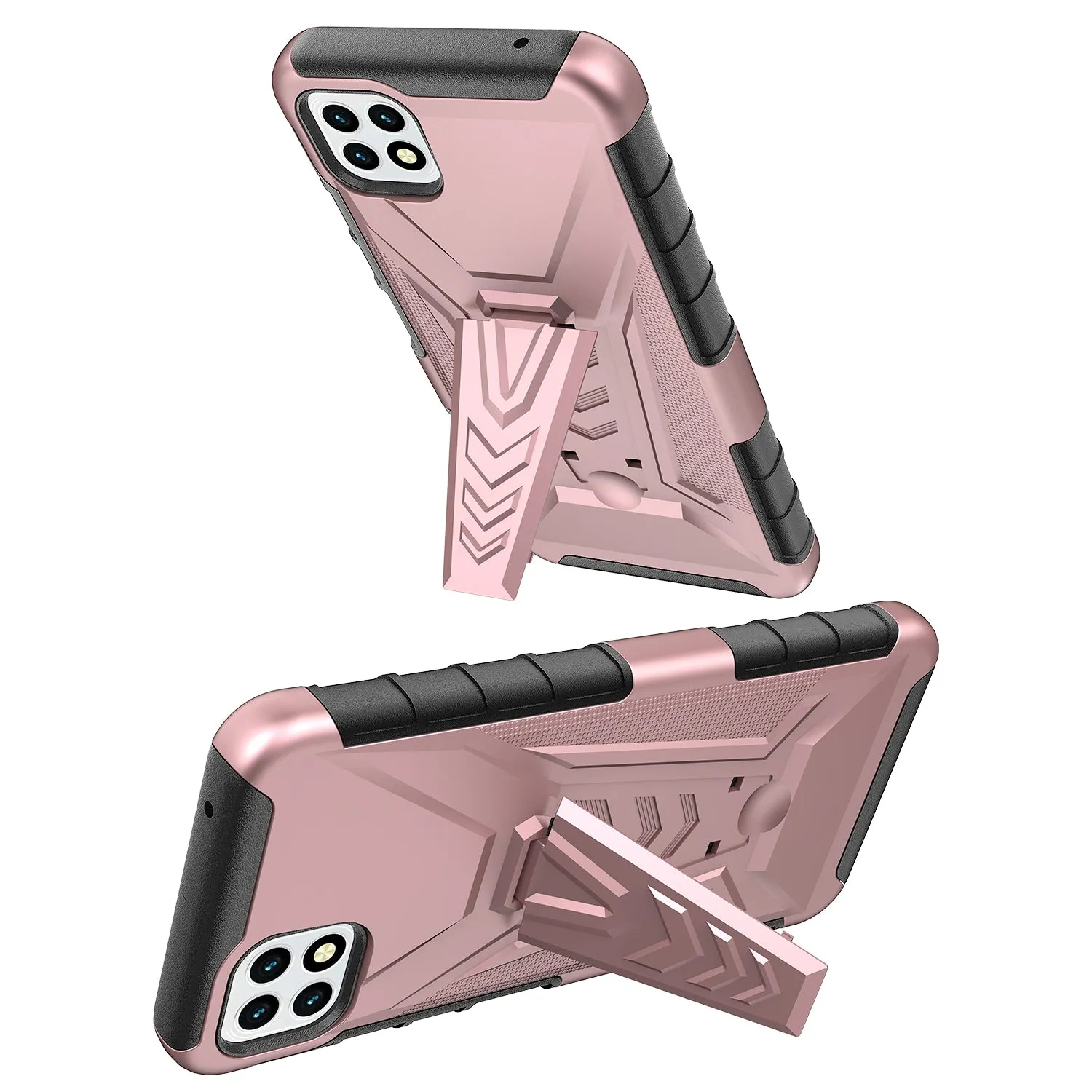 For Boost Celero 5G Case with Tempered Glass Screen Protector Heavy Duty Protective Phone Case,Built-in Kickstand Rugged Shockproof Protective Phone Case - Rose Gold