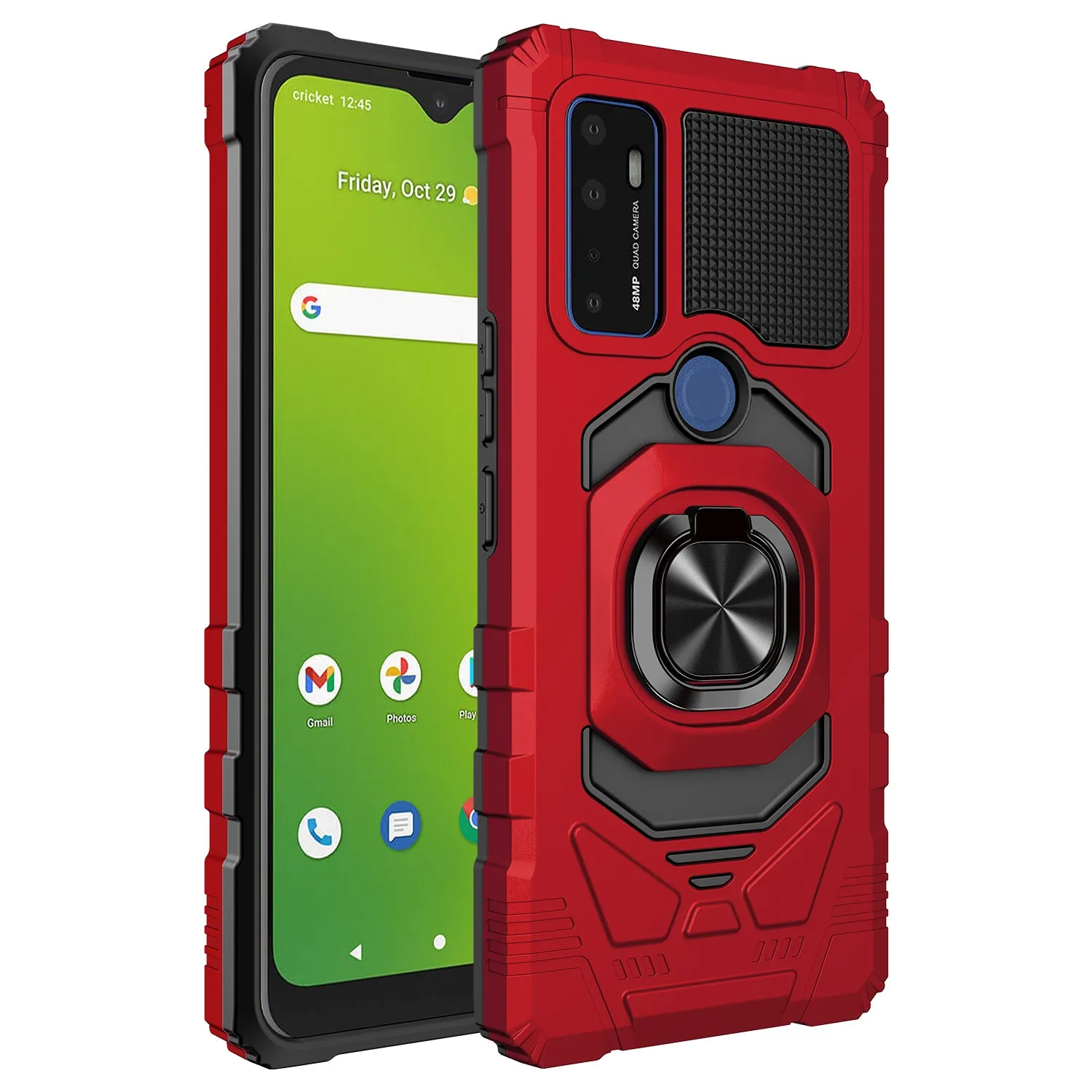 For Cricket Dream 5G / AT&T Radiant Max 5G / AT&T Fusion 5G Case with Tempered Glass Screen Protector Hybrid Ring Shockproof Hard Case Phone Cover - Red