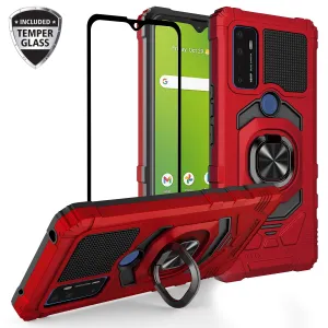 For Cricket Dream 5G / AT&T Radiant Max 5G / AT&T Fusion 5G Case with Tempered Glass Screen Protector Hybrid Ring Shockproof Hard Case Phone Cover - Red