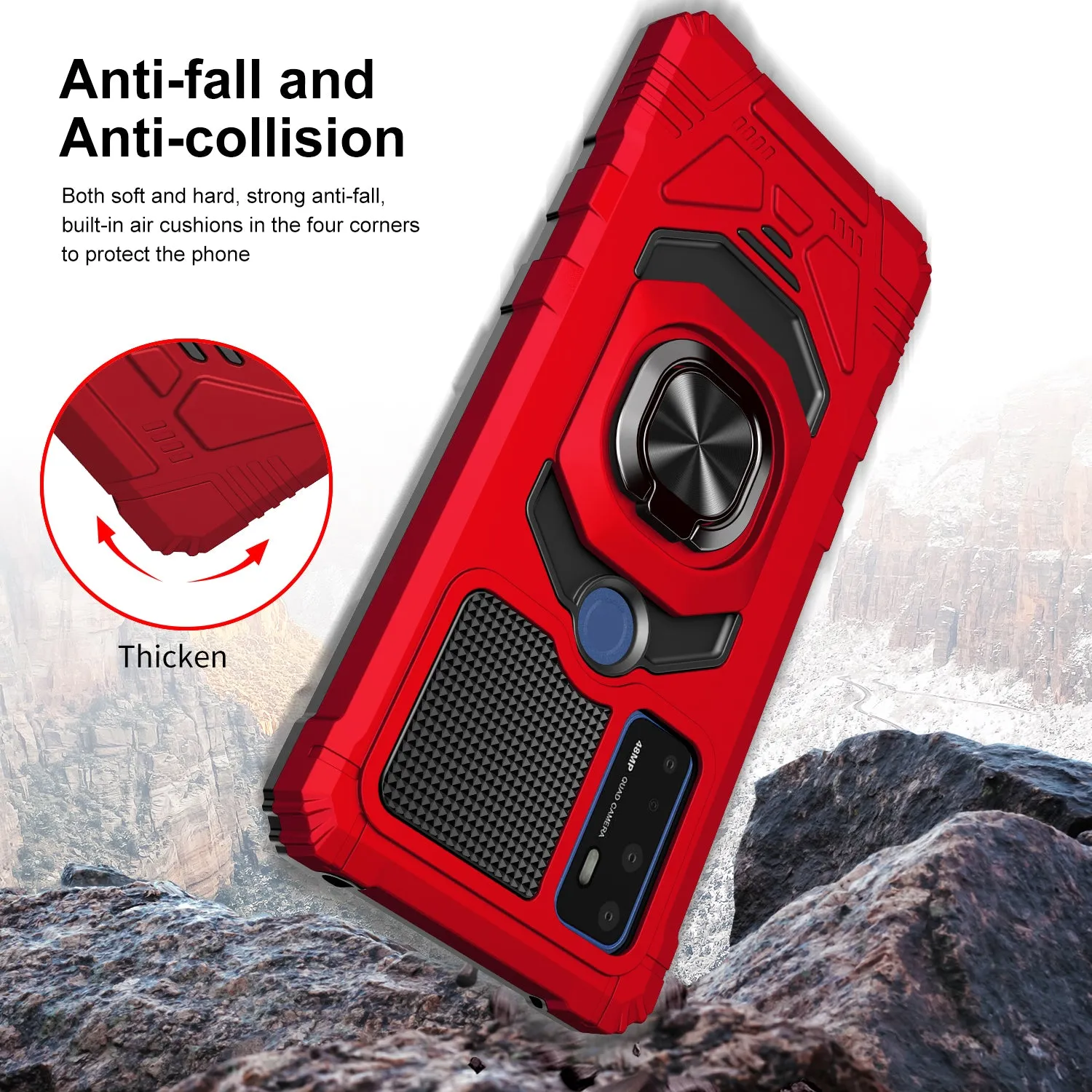 For Cricket Dream 5G / AT&T Radiant Max 5G / AT&T Fusion 5G Case with Tempered Glass Screen Protector Hybrid Ring Shockproof Hard Case Phone Cover - Red