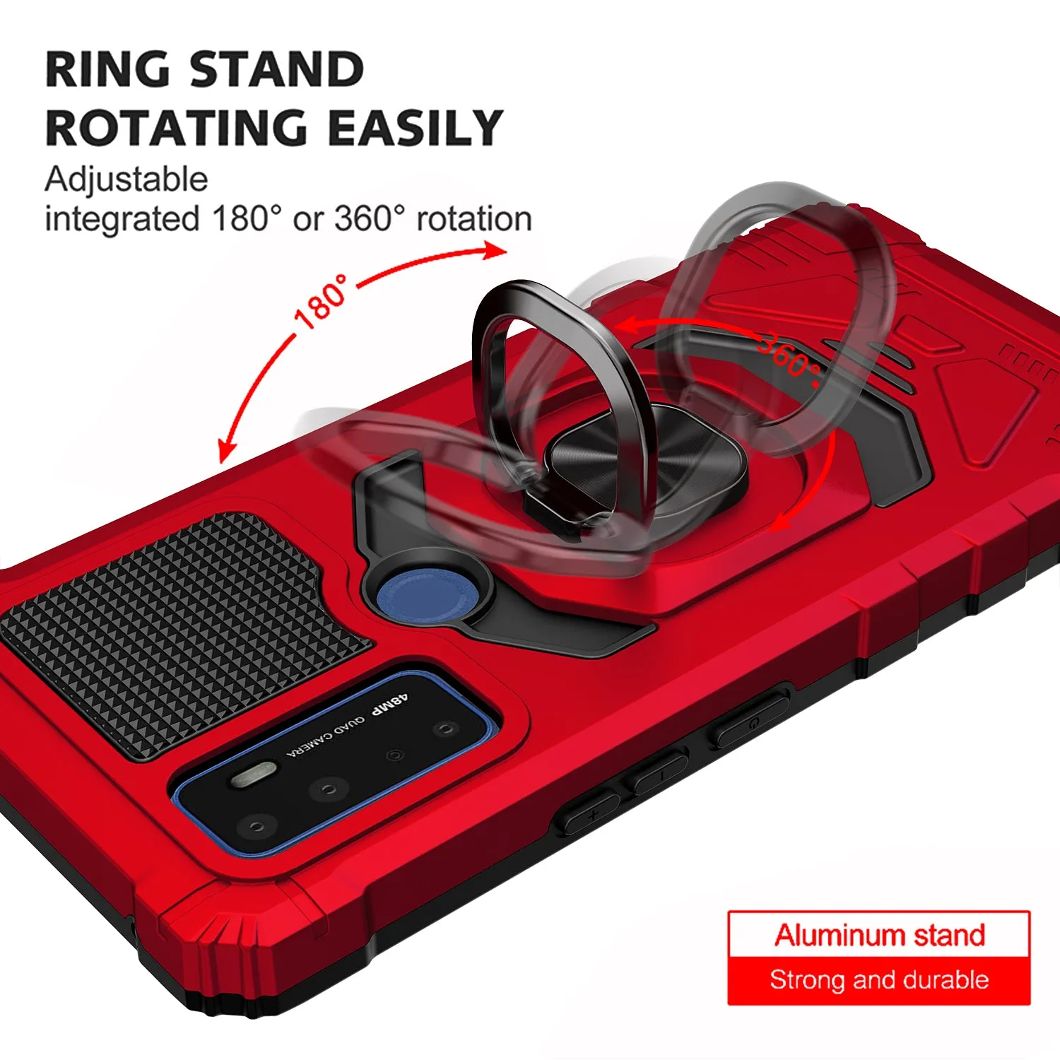 For Cricket Dream 5G / AT&T Radiant Max 5G / AT&T Fusion 5G Case with Tempered Glass Screen Protector Hybrid Ring Shockproof Hard Case Phone Cover - Red