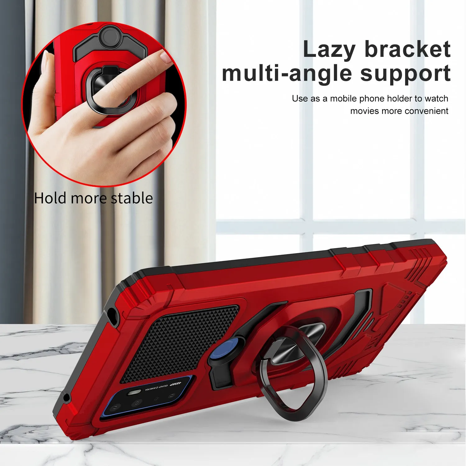 For Cricket Dream 5G / AT&T Radiant Max 5G / AT&T Fusion 5G Case with Tempered Glass Screen Protector Hybrid Ring Shockproof Hard Case Phone Cover - Red