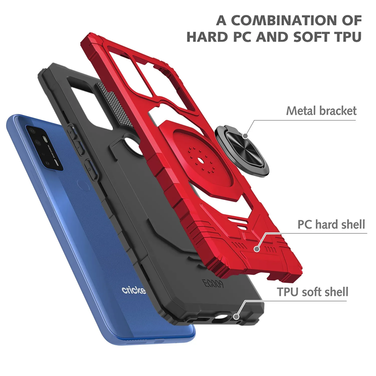 For Cricket Dream 5G / AT&T Radiant Max 5G / AT&T Fusion 5G Case with Tempered Glass Screen Protector Hybrid Ring Shockproof Hard Case Phone Cover - Red