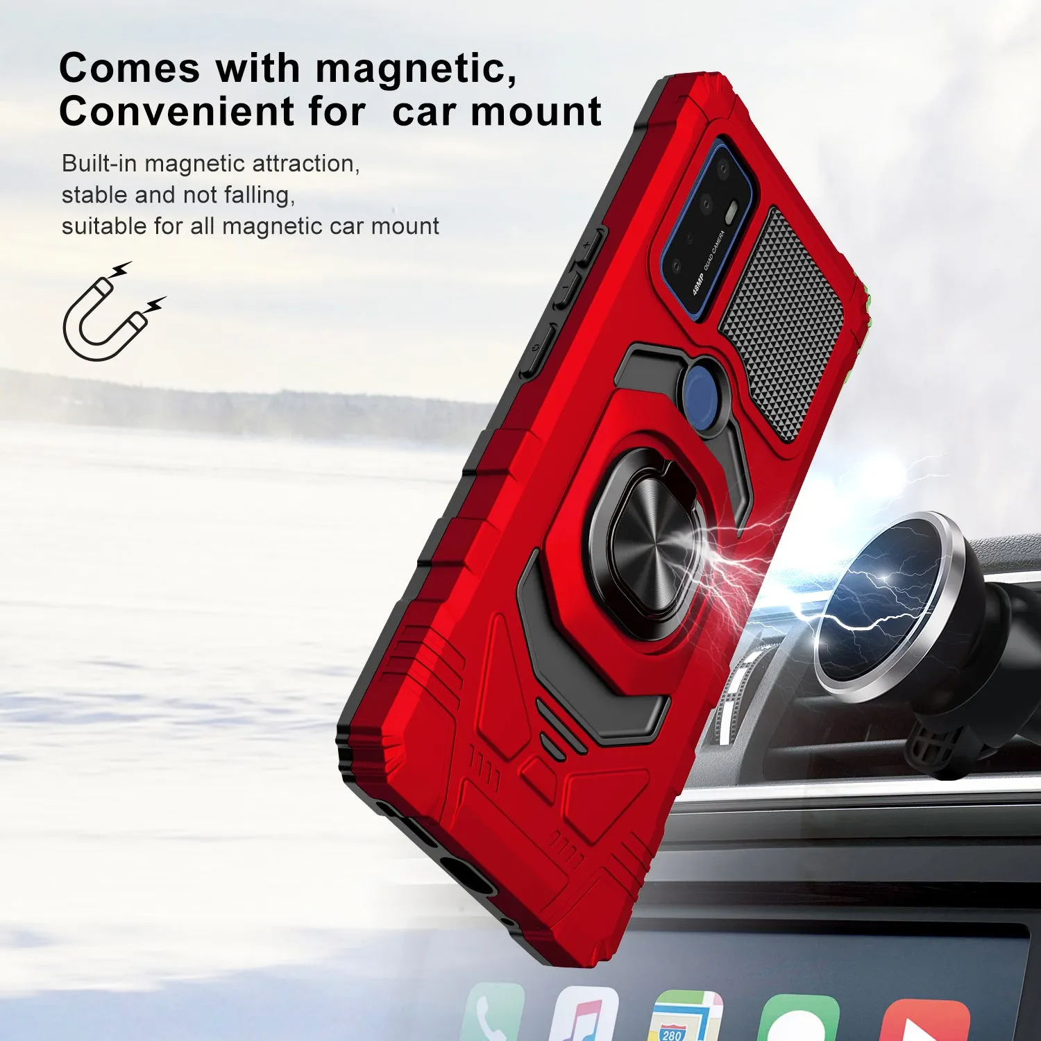 For Cricket Dream 5G / AT&T Radiant Max 5G / AT&T Fusion 5G Case with Tempered Glass Screen Protector Hybrid Ring Shockproof Hard Case Phone Cover - Red