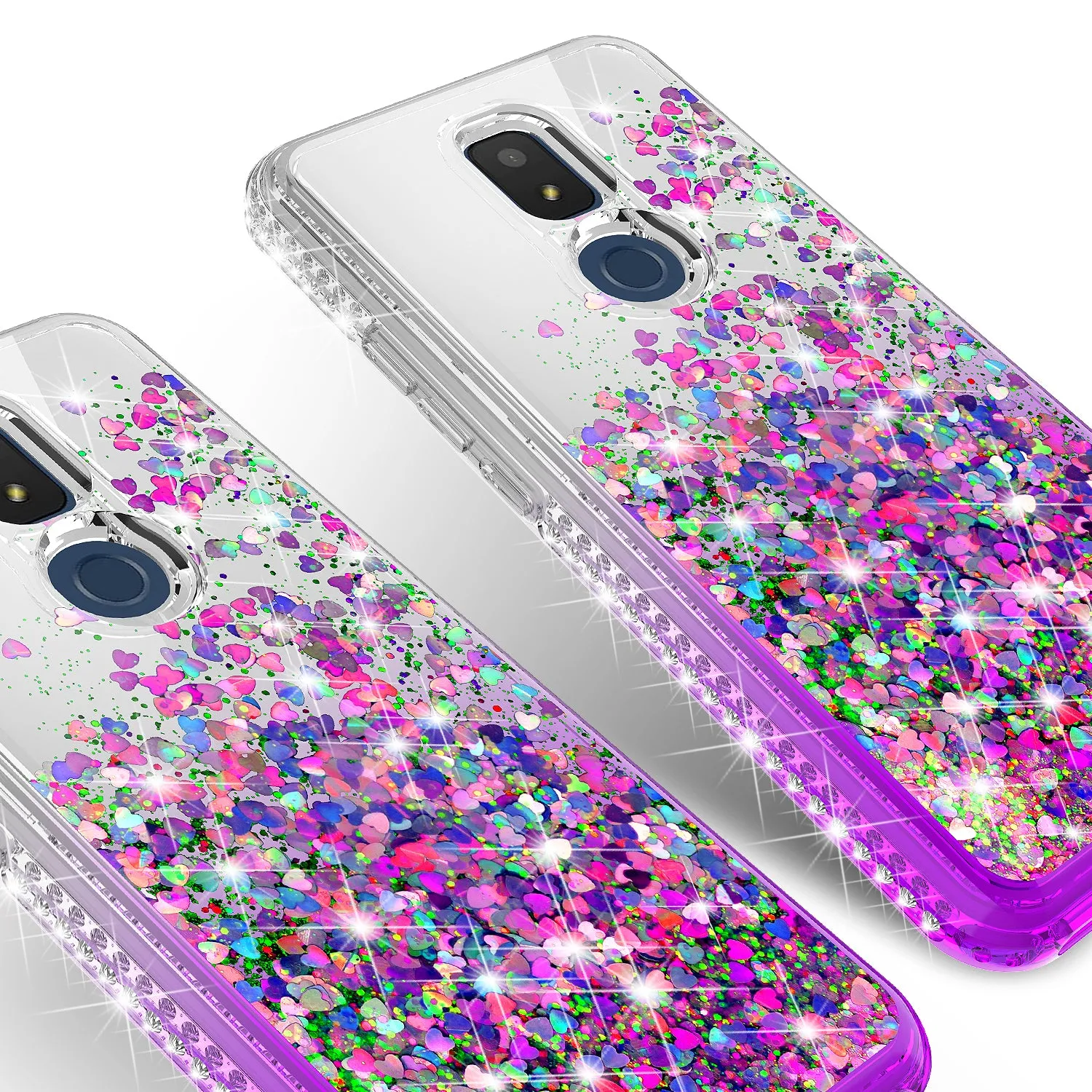 For Cricket Icon 3 (3rd Version) | At&t Motivate 2 (2nd) | Cricket Splendor Case Liquid Glitter Phone Case Waterfall Floating Quicksand Bling Sparkle Cute Protective Girls Women Cover for Cricket Icon 3 (3rd Version) W/Temper Glass - Purple