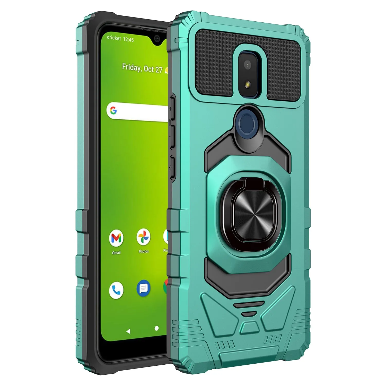 For Cricket Icon 3 (3rd Version) | At&t Motivate 2 (2nd) | Cricket Splendor Case with Tempered Glass Screen Protector Hybrid Ring Shockproof Hard Case Phone Cover - Teal