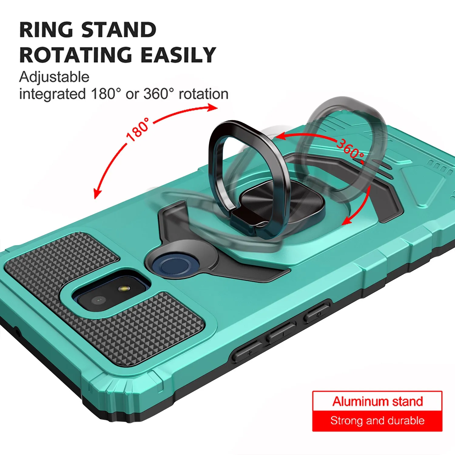 For Cricket Icon 3 (3rd Version) | At&t Motivate 2 (2nd) | Cricket Splendor Case with Tempered Glass Screen Protector Hybrid Ring Shockproof Hard Case Phone Cover - Teal