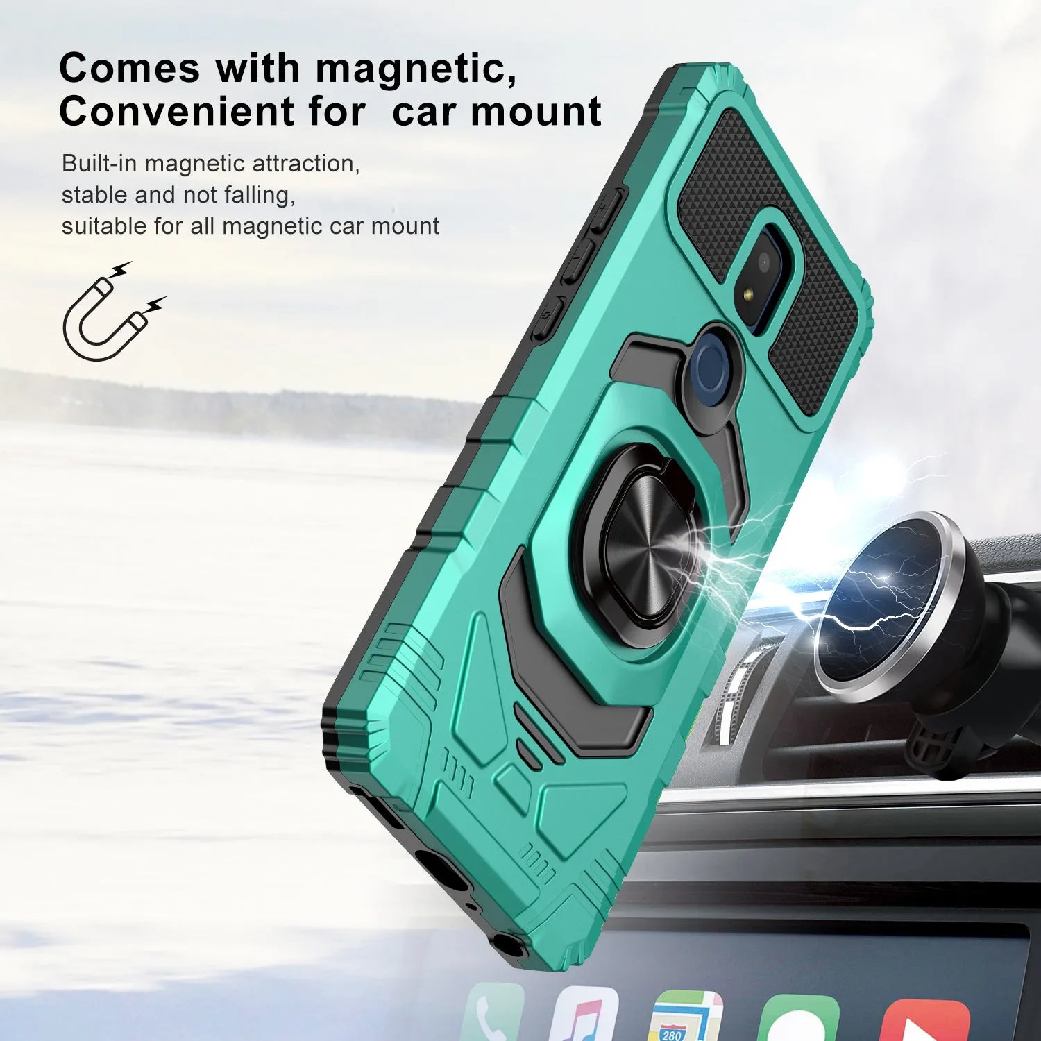 For Cricket Icon 3 (3rd Version) | At&t Motivate 2 (2nd) | Cricket Splendor Case with Tempered Glass Screen Protector Hybrid Ring Shockproof Hard Case Phone Cover - Teal