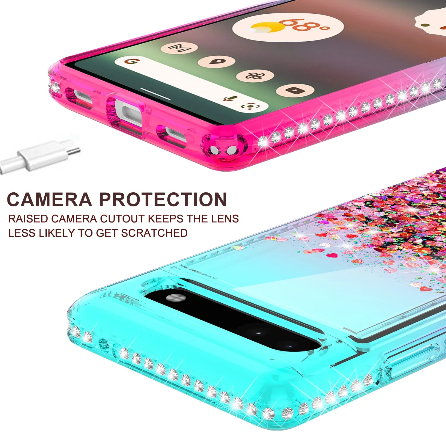 For Google Pixel 6a Case Liquid Glitter Phone Case Waterfall Floating Quicksand Bling Sparkle Cute Protective Girls Women Cover for Google Pixel 6a W/Temper Glass -  (Teal/Pink Gradient)