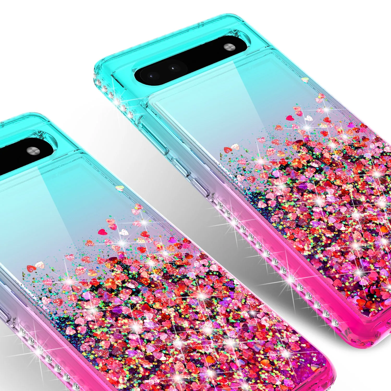 For Google Pixel 6a Case Liquid Glitter Phone Case Waterfall Floating Quicksand Bling Sparkle Cute Protective Girls Women Cover for Google Pixel 6a W/Temper Glass -  (Teal/Pink Gradient)
