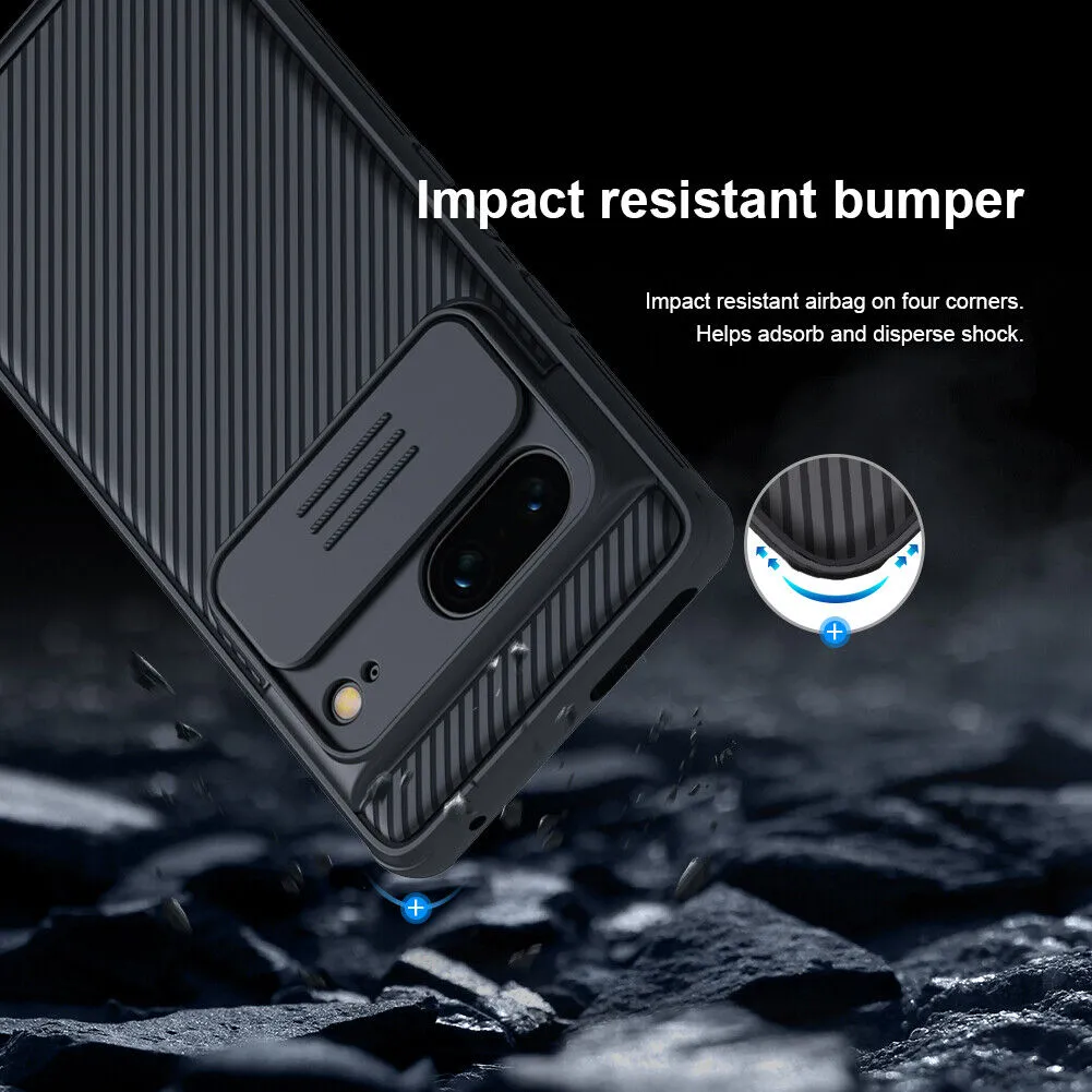 For Google Pixel 7 Pro Nillkin Case Shockproof Heavy Duty Rugged Anti Knock TPU Camera Slide Protector Tough Back Cover (Blue)