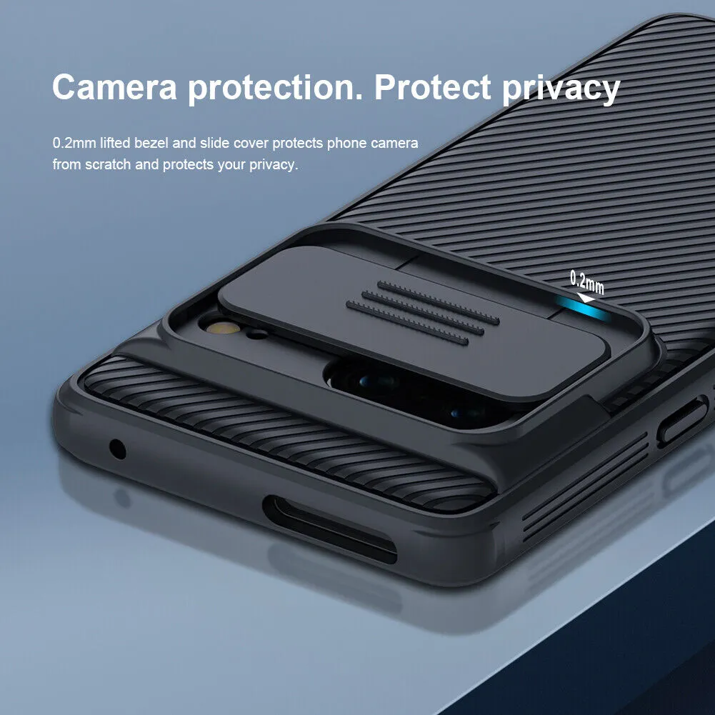 For Google Pixel 7 Pro Nillkin Case Shockproof Heavy Duty Rugged Anti Knock TPU Camera Slide Protector Tough Back Cover (Blue)