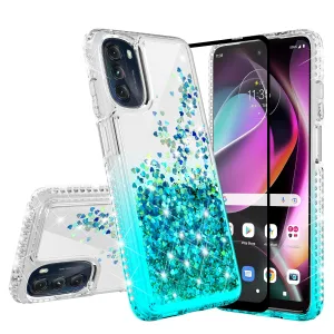 For Motorola moto g 5G (2022) Case Liquid Glitter Phone Case Waterfall Floating Quicksand Bling Sparkle Cute Protective Girls Women Cover for Motorola moto g 5G (2022) W/Temper Glass - Teal