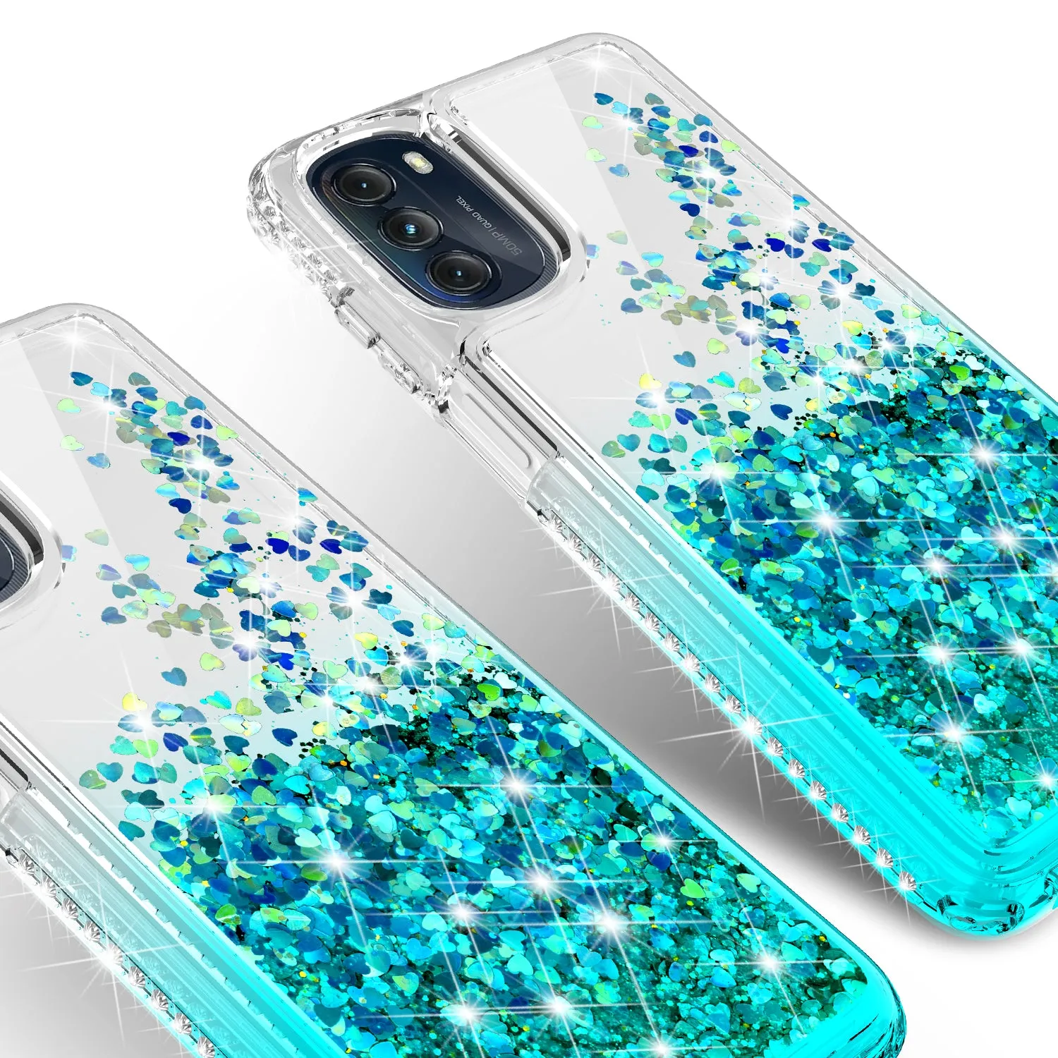 For Motorola moto g 5G (2022) Case Liquid Glitter Phone Case Waterfall Floating Quicksand Bling Sparkle Cute Protective Girls Women Cover for Motorola moto g 5G (2022) W/Temper Glass - Teal