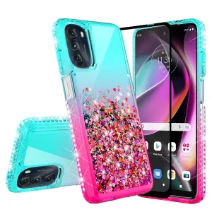 For Motorola moto g 5G (2022) Case Liquid Glitter Phone Case Waterfall Floating Quicksand Bling Sparkle Cute Protective Girls Women Cover for Motorola moto g 5G (2022) W/Temper Glass -  (Teal/Pink Gradient)