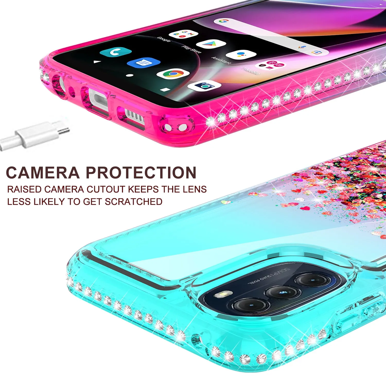 For Motorola moto g 5G (2022) Case Liquid Glitter Phone Case Waterfall Floating Quicksand Bling Sparkle Cute Protective Girls Women Cover for Motorola moto g 5G (2022) W/Temper Glass -  (Teal/Pink Gradient)