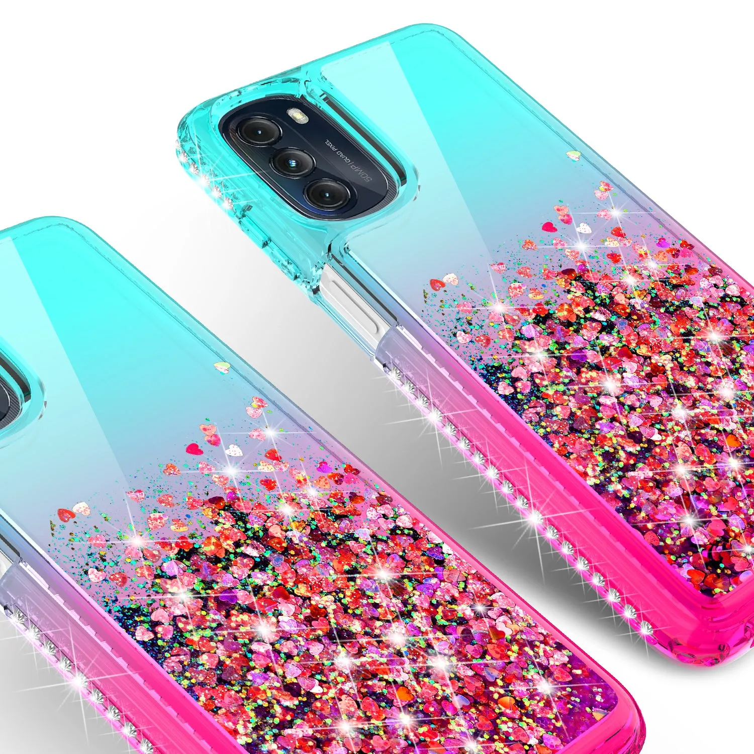 For Motorola moto g 5G (2022) Case Liquid Glitter Phone Case Waterfall Floating Quicksand Bling Sparkle Cute Protective Girls Women Cover for Motorola moto g 5G (2022) W/Temper Glass -  (Teal/Pink Gradient)